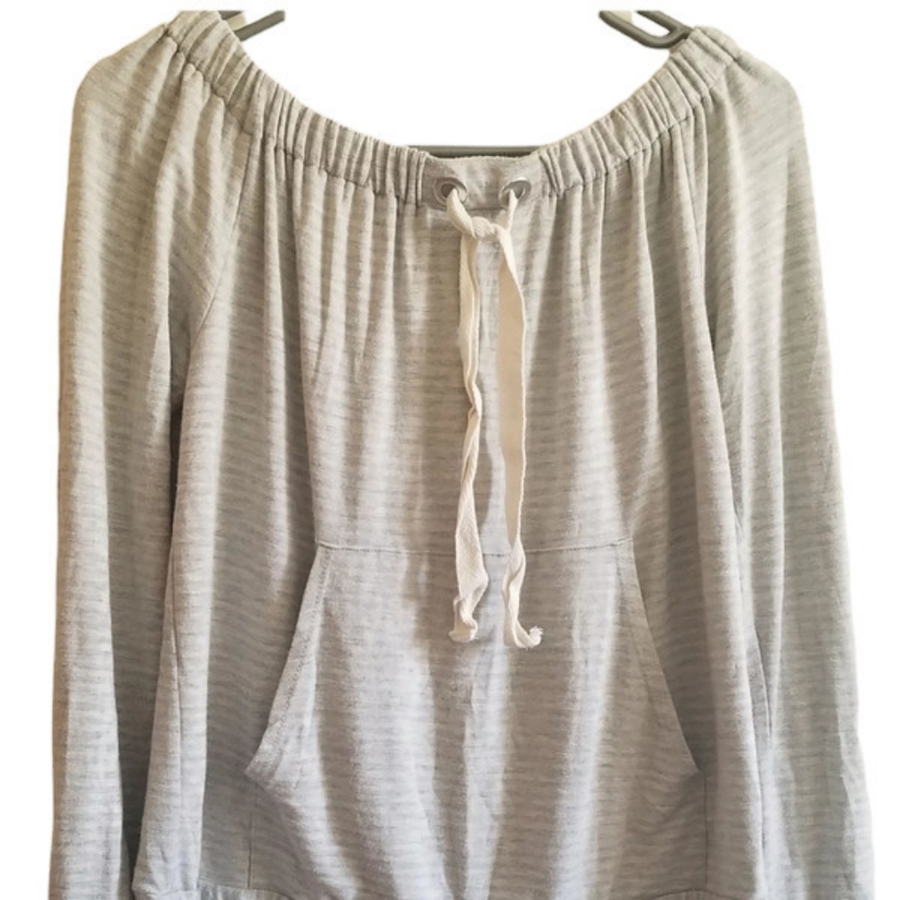 COPY - Elan womens lace up gray long sleeve striped pullover sweatshirt size S
